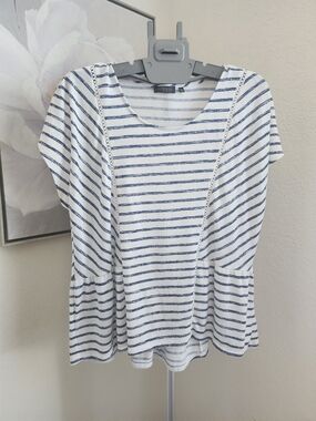Hannah White and Navy Striped Peplum Short Sleeve Top